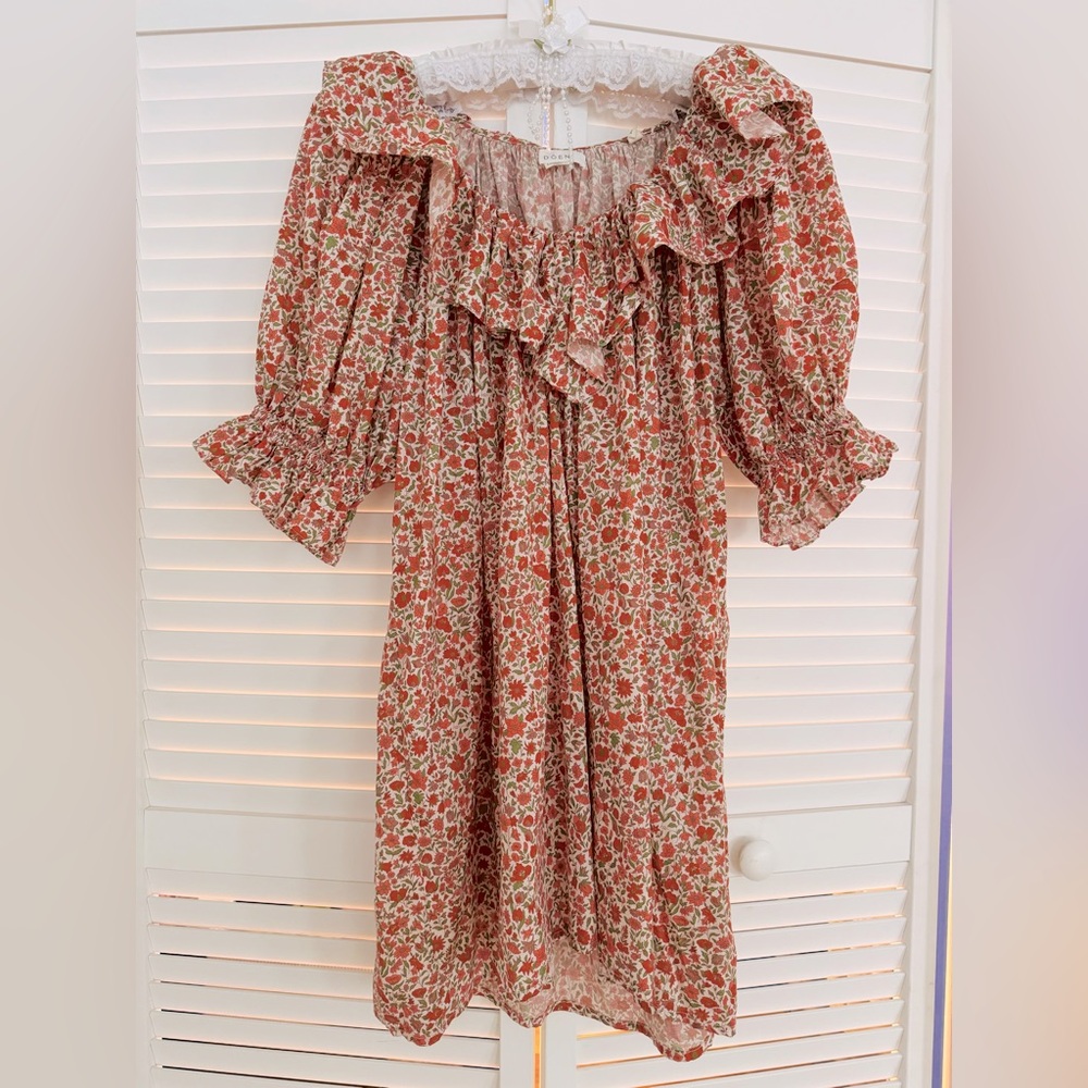 Doen Floral Ruffle Mini Dress - Red and White